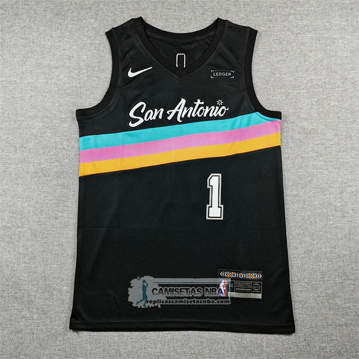 Camiseta San Antonio Spurs Victor Wembanyama NO 1 Ciudad 2025-26 Negro